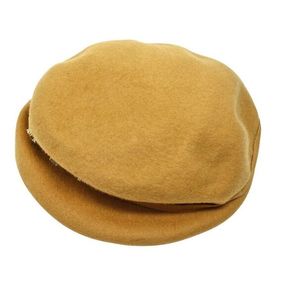 Vintage 40s Shaped Gold Felt Hat w Flower Studs Henry Pollak Glenover - Hey Viv - Picture 5 of 7